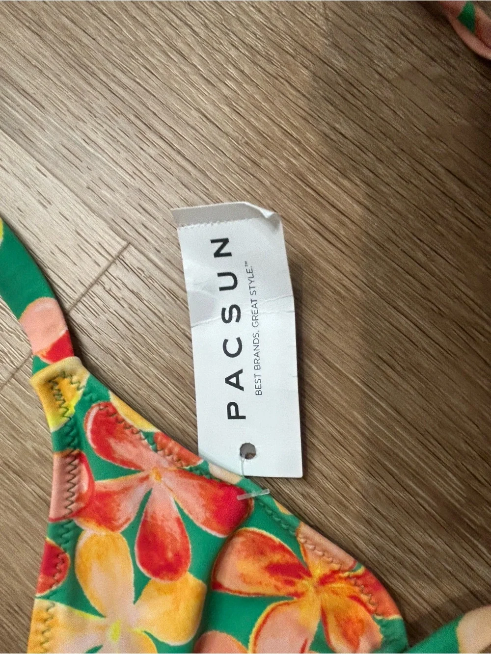 PacSun Green Floral Triangle Bikini Top with Peach & Yellow Blooms